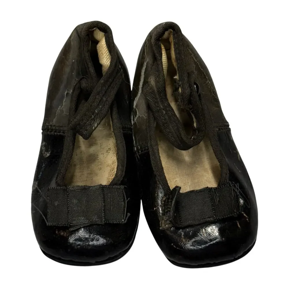 Antique Kreider Black Leather Baby Mary Jane Shoes Vintage